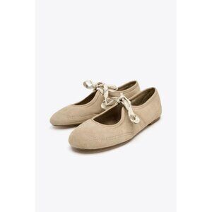 ZARA SPLIT SUEDE LACE-UP BALLERINAS